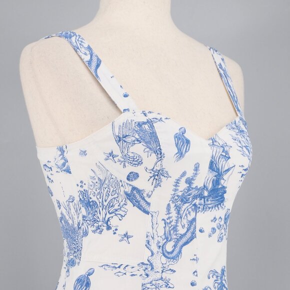 Avec Les Files Blue Toile Mermaid Sea Creature Midi Dress Size 4 - Picture 3 of 7